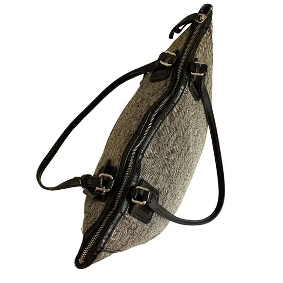 Coach Signature Jacquard Tote Bag Black Patent Leather Trim Shoulder Bag - Picture 4 of 12